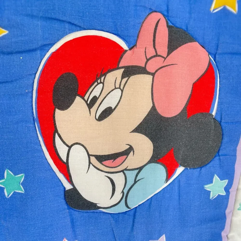 Vtg Disney Babies Quilt Mickey Minnie Stars Hearts Shapes Nursery Baby Blanket
